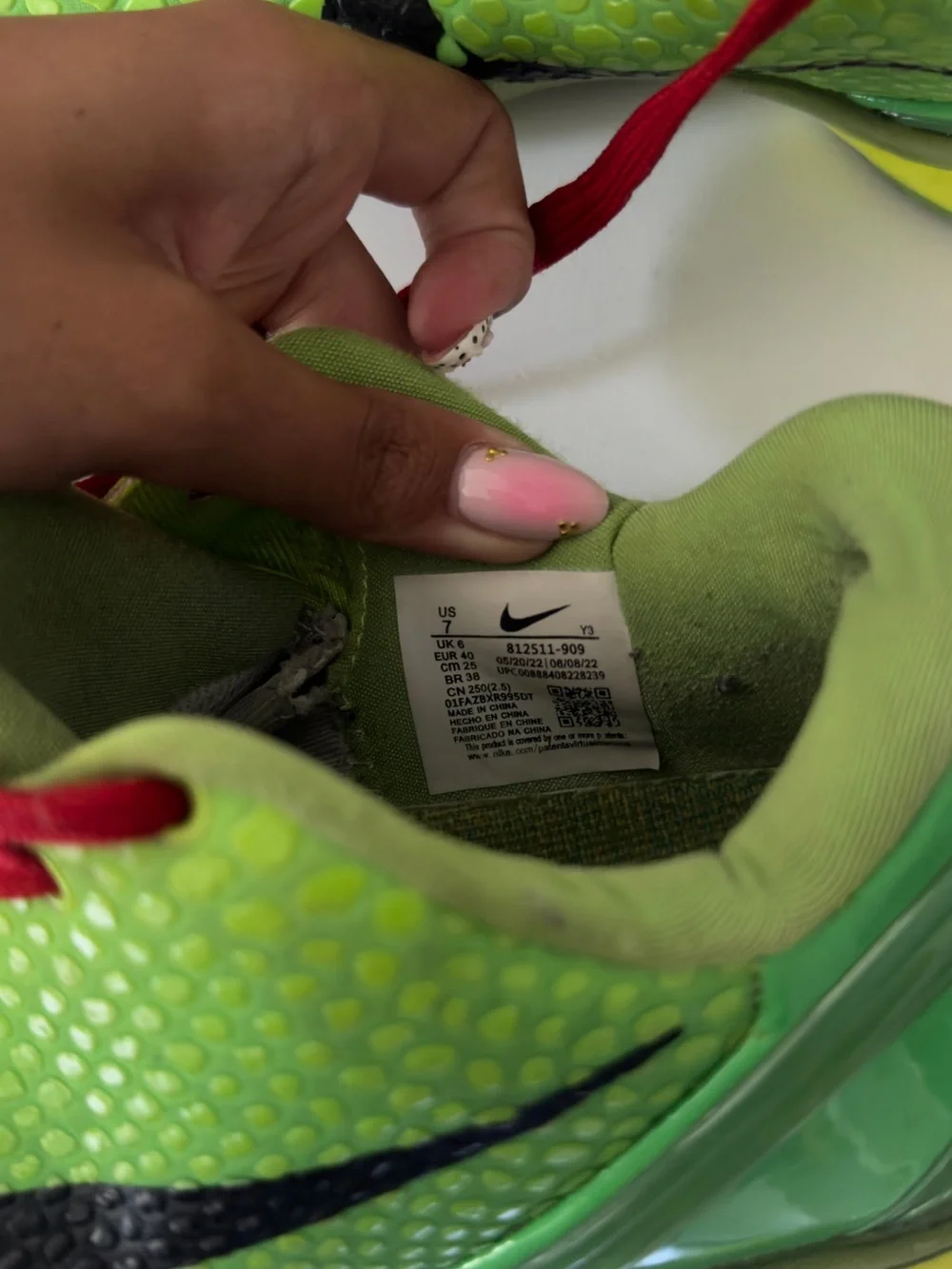 Nike Kids Neon Green Basketball Sneakers with Red Laces